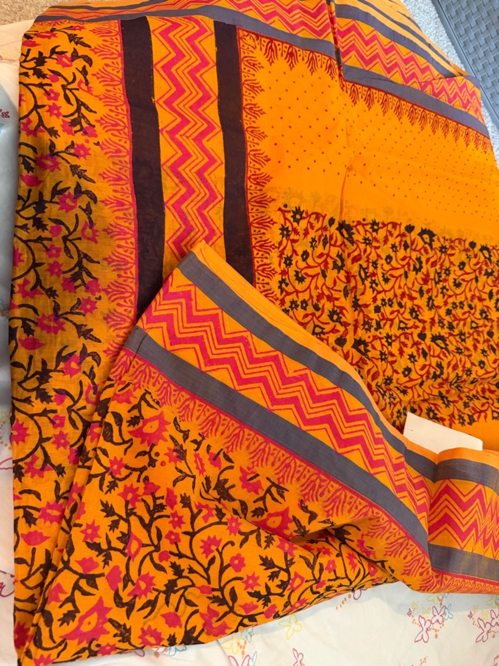 Yellow  orange gray combination dhaka saree traditional saree outfit for summer